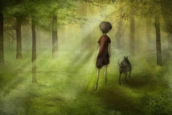 Ein Junge mit seinem Hund