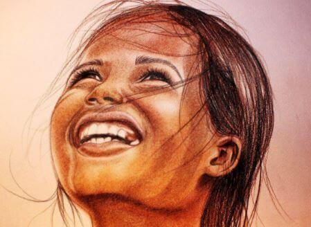 Zeichnung eines Mädchens, das aus vollem Herzen lacht.