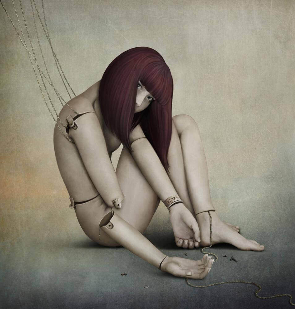 Eine Frau in Form einer Marionette