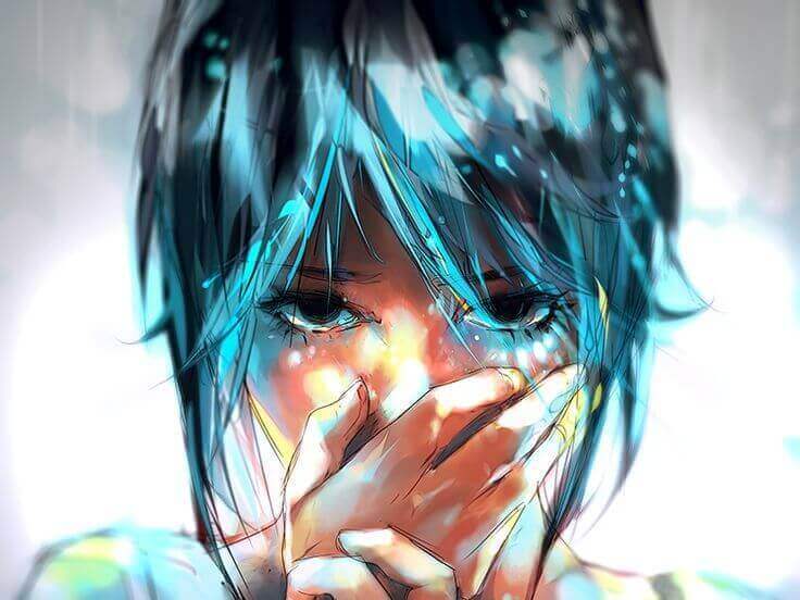 Besser nichts sagen - Mädchen mit blauen Haaren hält sich die Hand vor den Mund