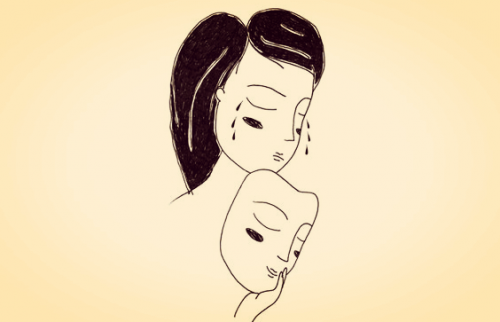 Person, die hinter der lachenden Maske weint