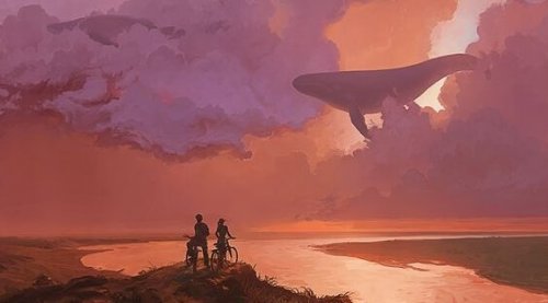 Ein Paar, das von seinen Fahrrädern in den Himmel sieht