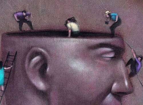 Kopf eines Mannes, in den Menschen hineinschauen