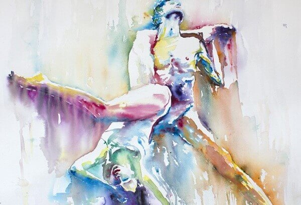 Nackter Mann tanzt mit Frau