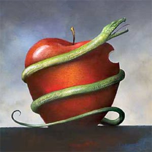 Schlange umwindet Apfel