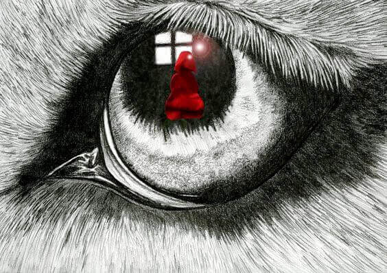 Auge eines Tieres sieht Menschen