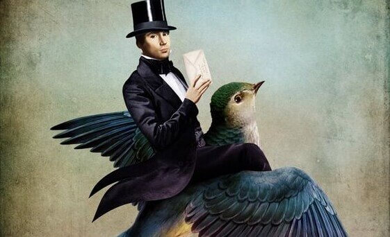 Mann mit Vogel und Brief