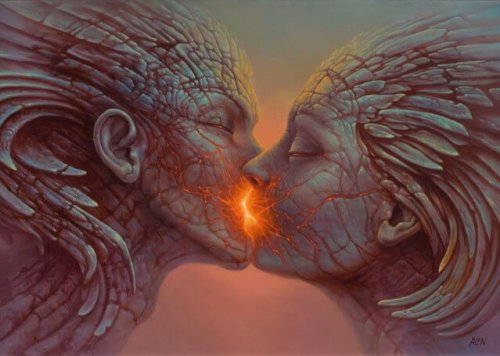 Ein Steinpaar küsst sich