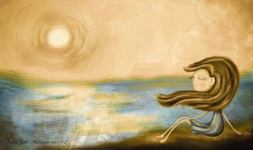 Frau, die den Sonnenuntergang genießt