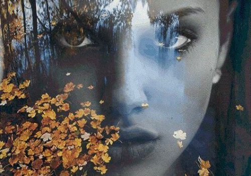 Gesicht einer Frau im Wald