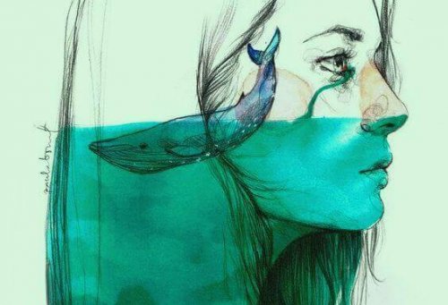 Frau, deren Tränen das Wasser steigen lässt