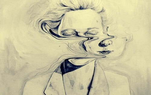 Frau mit einem verzerrten Gesicht