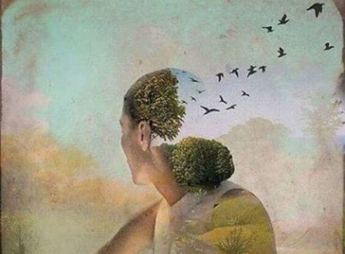 Frau im Schatten einer Landschaft