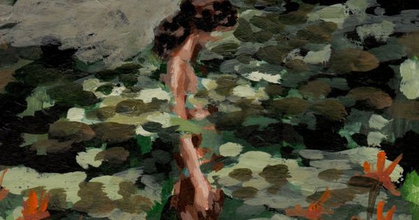 Eine Frau vor einem Teich mit Seerosen