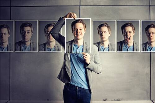 Mann mit verschiedenen Gesichtsausdrücken auf Fotos