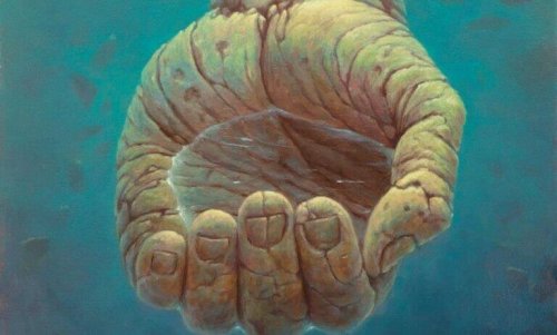 Wasser in einer Hand aus Stein