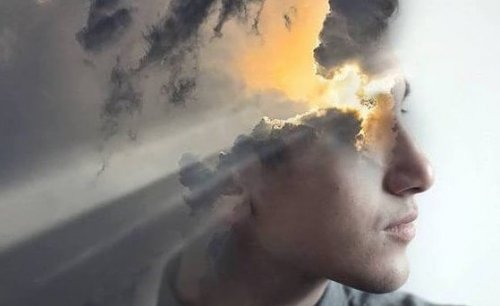 Sonnenstrahlen, die sich ihren Weg durch Wolken im Kopf bahnen