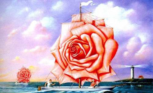 Boot, dessen Segel eine Rose ist