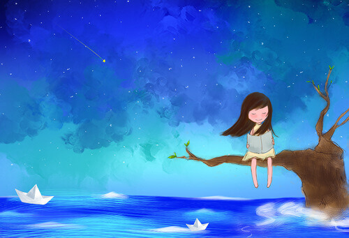 Lesendes Mädchen in einer Fantasiewelt