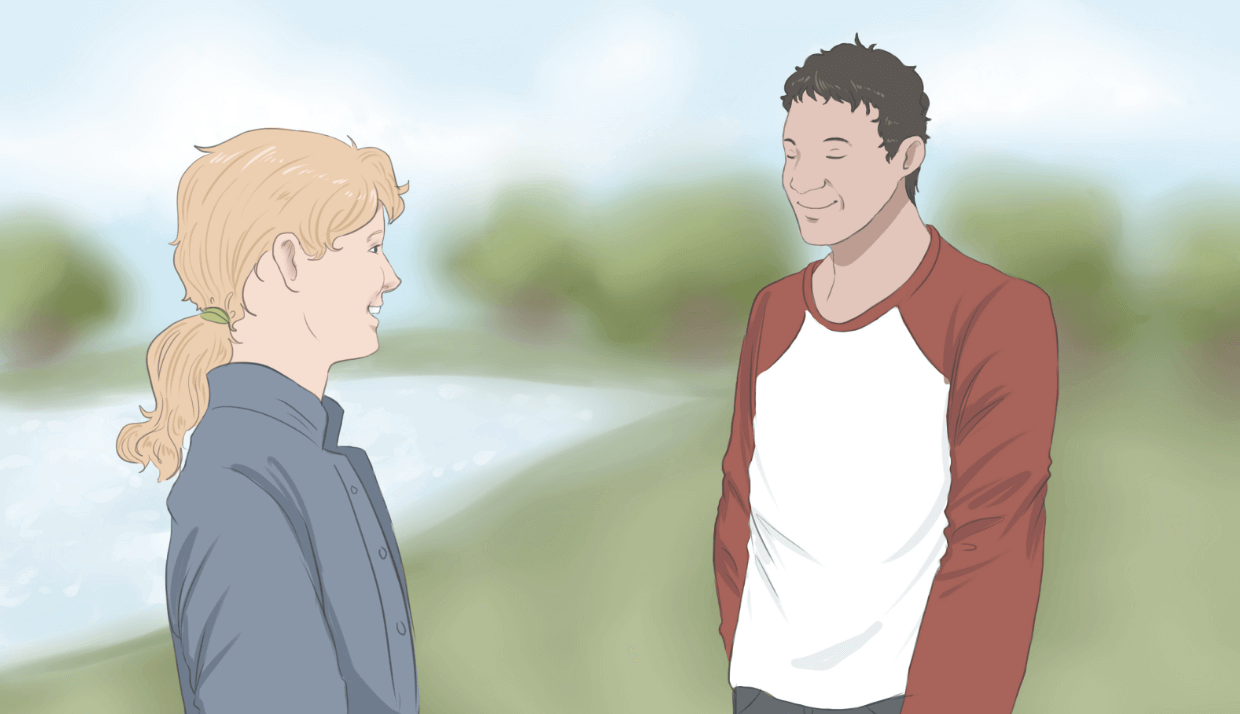 Gezeichnetes Paar unterhält sich gut gelaunt.