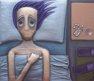 Mann leidet unter Schlaflosigkeit und nimmt Tabletten.