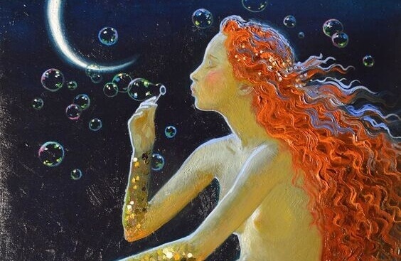Meerjungfrau mit Seifenblasen