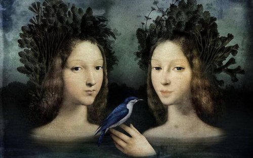Zwei Mädchen mit Vogel