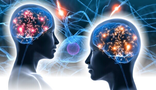 Zwei Menschen mit erleuchteten Gehirnen
