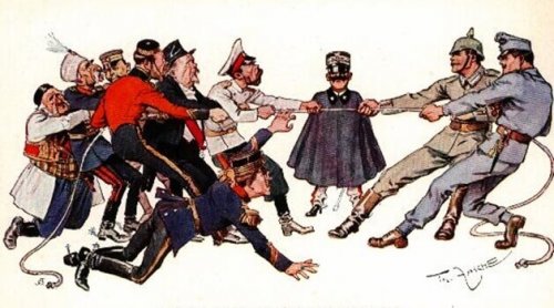 Miteinander ringende Kriegsparteien