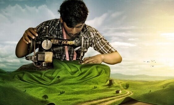 Ein Mann näht eine Landschaft