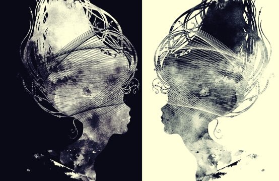 Negativ und Positiv des Bildes einer Frau