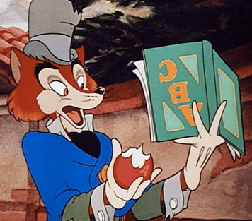 Fuchs, der ein Buch verkehrt herum liest
