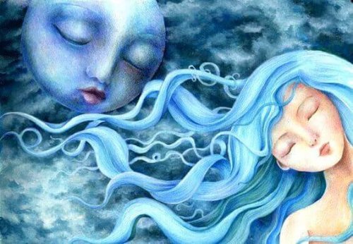 Frau und Mond