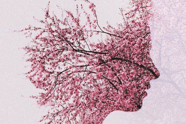 Profil aus Blüten repräsentiert das Vergessen aufgrund von Morbus Alzheimer