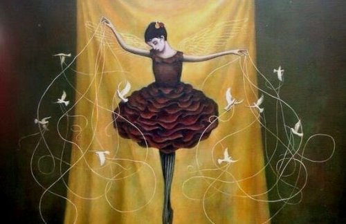 Eine Ballerina mit Vögeln