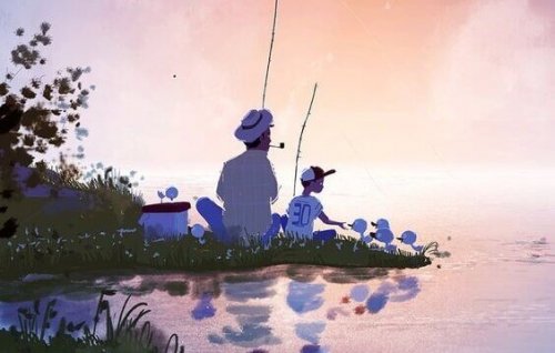 Familie angelt zusammen