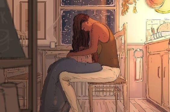 Mann liegt mit seinem Kopf auf dem Schoß seiner Freundin