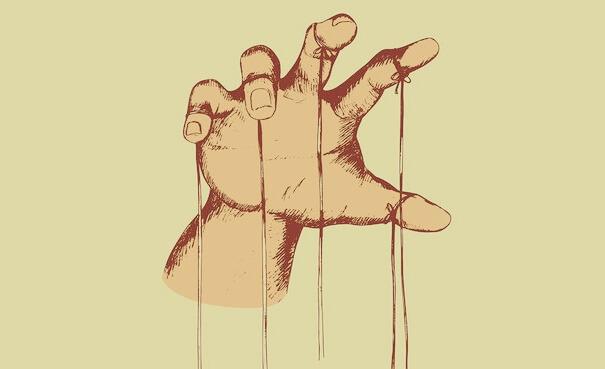 Zeichnung einer Hand, die die Fäden einer Marionette hält