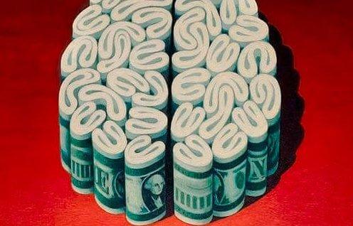 Geldscheine, die ein Gehirn darstellen