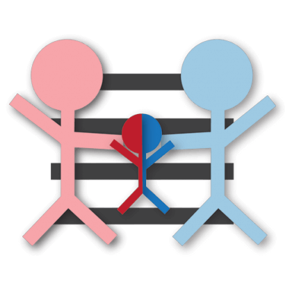 Eine dreiköpfige Familie wird durch Strichmännchen dargestellt.