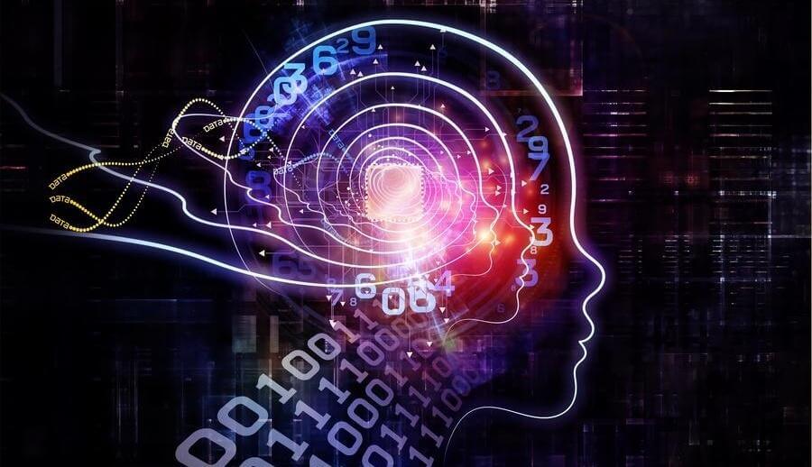 Intelligenter Kopf mit vielen Zahlen