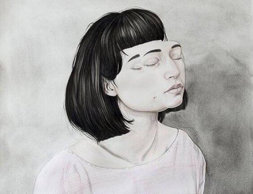 Zeichnung eines Mädchens, mit aufgelegtem, doppelten Gesicht.