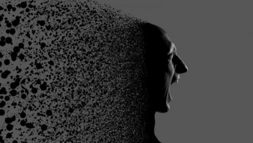 Eine Person schreit und löst sich auf