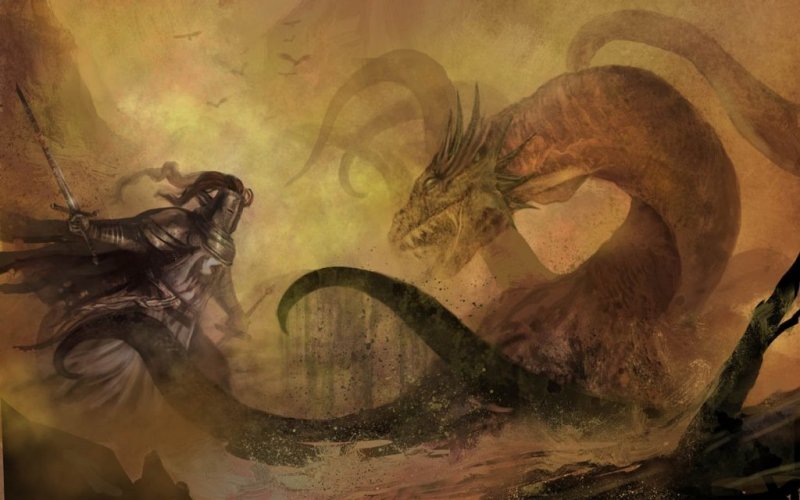 Ritter mit einem Drachen