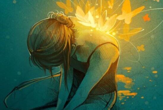 Frau, die traurig nach unten schaut