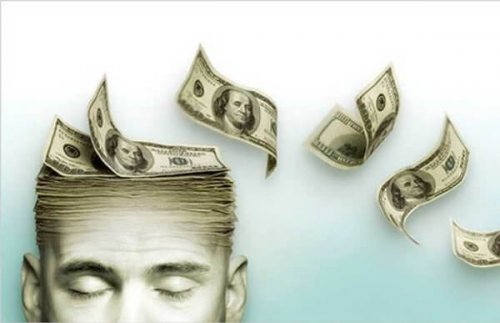 Kopf, der aus Geldscheinen besteht