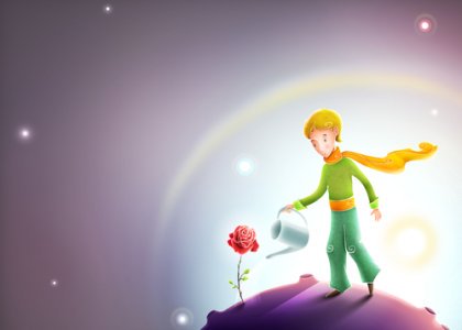 Der kleine Prinz gießt eine Rose