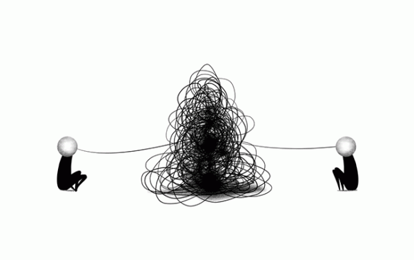 Zwei verwirrte Menschen kommunizieren.