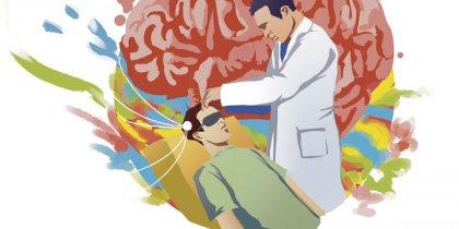 Ein Wissenschaftler führt ein telepathisches Experiment durch.