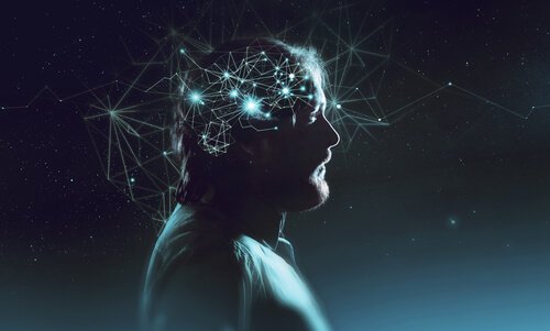 Mann mit Lichtern im Gehirn